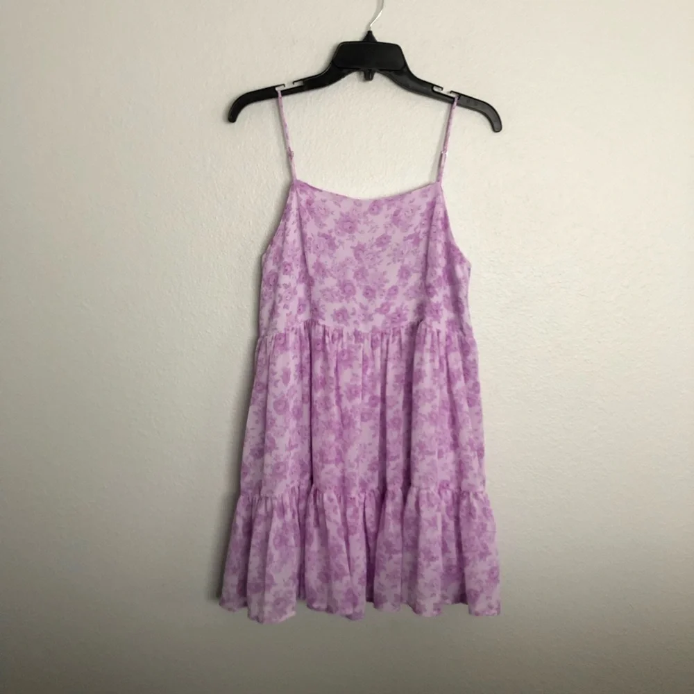 Pink and purple floral ruffle tier mini dress - Picture 2 of 6
